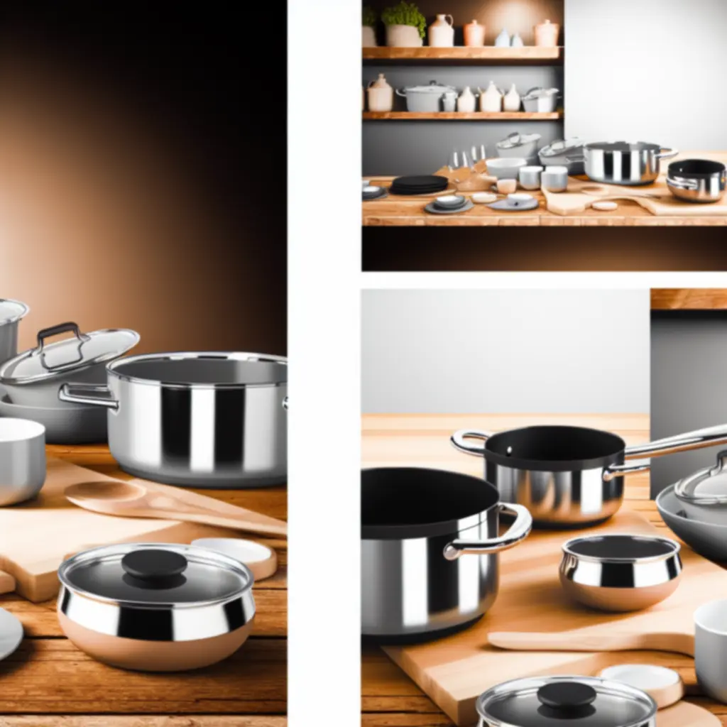 Zestaw eleganckich garnków kuchennych Kitvoryx na blacie kuchennym